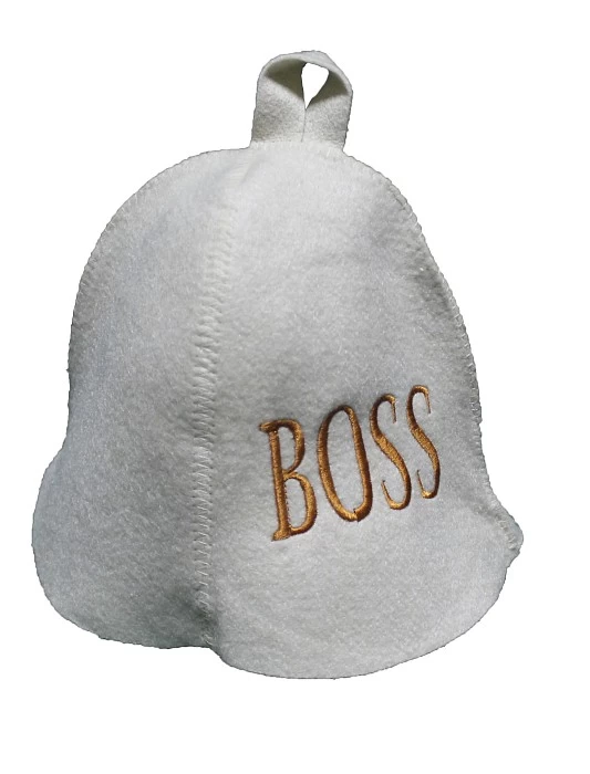 Банная шапка "BOSS" - белая. Фото1 | bandl