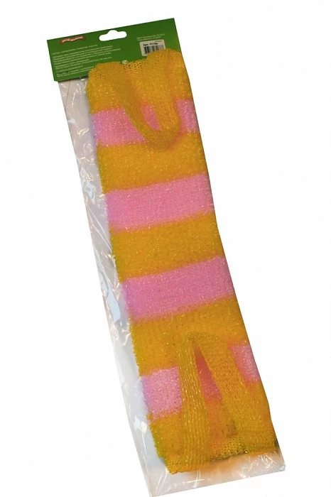 Мочалка длинная с ручками, полосата П-115п, в упаковке. Фото1 | bandl